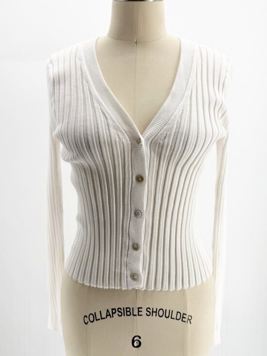 Vince Sweaters - Vince Optic White Ribbed V-Neck Cardigan Coquette